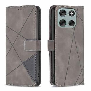 For Motorola Moto G56 5G Magnetic Buckle Rhombus Texture Leather Phone Case(Grey)