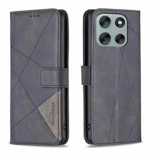 For Motorola Moto G56 5G Magnetic Buckle Rhombus Texture Leather Phone Case(Black)