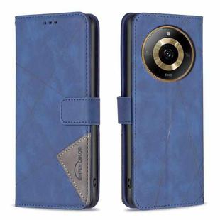 For  Realme 11 4G Magnetic Buckle Rhombus Texture Leather Phone Case(Blue)