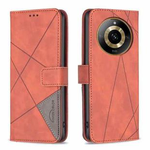For  Realme 11 4G Magnetic Buckle Rhombus Texture Leather Phone Case(Brown)