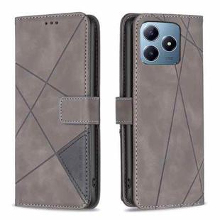 For Realme C61 / C63 Magnetic Buckle Rhombus Texture Leather Phone Case(Grey)