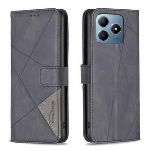 For Realme C61 / C63 Magnetic Buckle Rhombus Texture Leather Phone Case(Black)