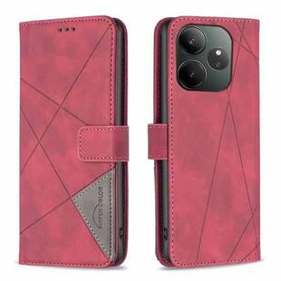 For Realme GT 6 / GT 6T Magnetic Buckle Rhombus Texture Leather Phone Case(Red)