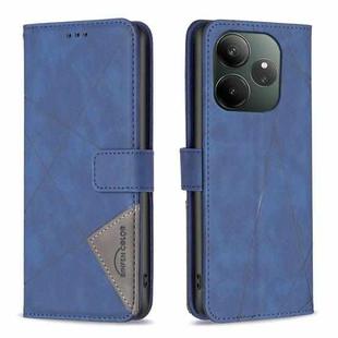 For Realme GT 6 / GT 6T Magnetic Buckle Rhombus Texture Leather Phone Case(Blue)