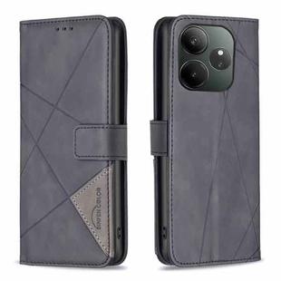 For Realme GT 6 / GT 6T Magnetic Buckle Rhombus Texture Leather Phone Case(Black)