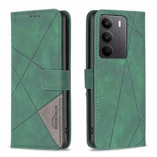 For Realme C75 4G Magnetic Buckle Rhombus Texture Leather Phone Case(Green)