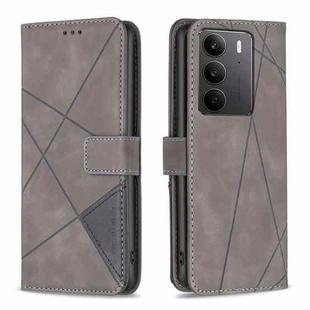 For Realme C75 4G Magnetic Buckle Rhombus Texture Leather Phone Case(Grey)