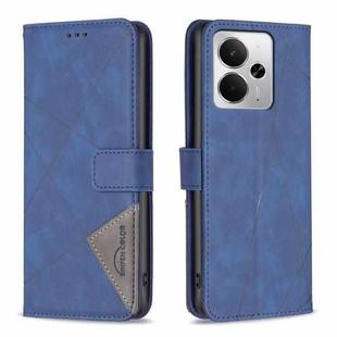 For Realme 14 5G Global Magnetic Buckle Rhombus Texture Leather Phone Case(Blue)