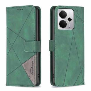 For Realme 14 5G Global Magnetic Buckle Rhombus Texture Leather Phone Case(Green)