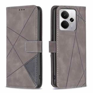 For Realme 14 5G Global Magnetic Buckle Rhombus Texture Leather Phone Case(Grey)