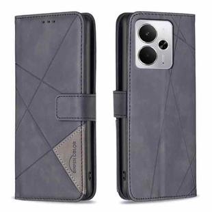 For Realme 14 5G Global Magnetic Buckle Rhombus Texture Leather Phone Case(Black)