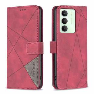 For Realme 14X 5G Magnetic Buckle Rhombus Texture Leather Phone Case(Red)