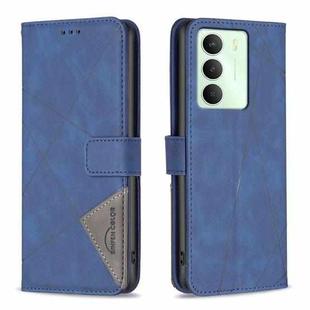 For Realme 14X 5G Magnetic Buckle Rhombus Texture Leather Phone Case(Blue)