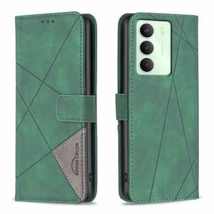 For Realme 14X 5G Magnetic Buckle Rhombus Texture Leather Phone Case(Green)