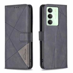 For Realme 14X 5G Magnetic Buckle Rhombus Texture Leather Phone Case(Black)