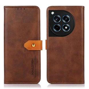 For OnePlus 12R / Ace 3 KHAZNEH Dual-color Cowhide Texture Flip Leather Phone Case(Brown)