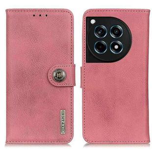 For OnePlus 12R/Ace 3 KHAZNEH Cowhide Texture Flip Leather Phone Case(Pink)