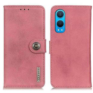For OnePlus Nord CE4 Lite KHAZNEH Cowhide Texture Flip Leather Phone Case(Pink)