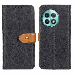 For OnePlus Ace 2 Pro European Floral Embossed Flip Leather Phone Case(Black)