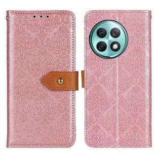 For OnePlus Ace 2 Pro European Floral Embossed Flip Leather Phone Case(Pink)