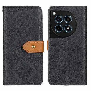 For OnePlus 12R/Ace 3 European Floral Embossed Flip Leather Phone Case(Black)