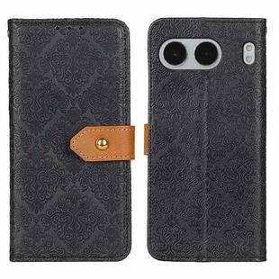 For OnePlus Nord 4 European Floral Embossed Flip Leather Phone Case(Black)