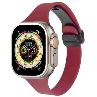 For Apple Watch Ultra 49mm Magnetic Buckle Slim Silicone Watch Band(Wine Red)