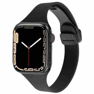 For Apple Watch 7 45mm Magnetic Buckle Slim Silicone Watch Band(Black)