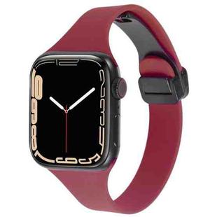 For Apple Watch SE 44mm Magnetic Buckle Slim Silicone Watch Band(Wine Red)