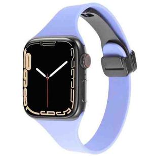 For Apple Watch SE 44mm Magnetic Buckle Slim Silicone Watch Band(Light Purple)