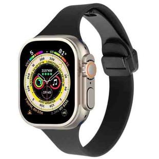 For Apple Watch Ultra 2 49mm Magnetic Buckle Slim Silicone Watch Band(Black)