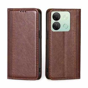 For Infinix Smart 7 HD Grid Texture Magnetic Flip Leather Phone Case(Brown)