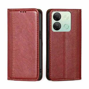 For Infinix Smart 7 HD Grid Texture Magnetic Flip Leather Phone Case(Red)