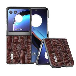 For Motorola Razr 40 Ultra ABEEL Genuine Leather Mahjong Pattern Black Edge Phone Case(Brown)