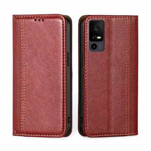 For TCL 40 XE 5G / 40X 5G T601D Grid Texture Magnetic Flip Leather Phone Case(Red)