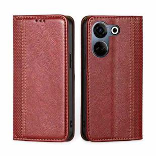 For Tecno Camon 20 Pro 4G Grid Texture Magnetic Flip Leather Phone Case(Red)
