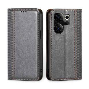 For Tecno Camon 20 Premier 5G Grid Texture Magnetic Flip Leather Phone Case(Grey)