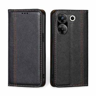 For Tecno Camon 20 Pro 5G Grid Texture Magnetic Flip Leather Phone Case(Black)