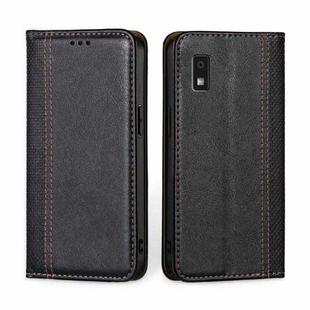 For Sharp Aqous Wish3 Grid Texture Magnetic Flip Leather Phone Case(Black)