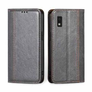 For Sharp Aqous Wish3 Grid Texture Magnetic Flip Leather Phone Case(Grey)