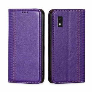 For Sharp Aqous Wish3 Grid Texture Magnetic Flip Leather Phone Case(Purple)