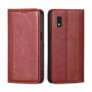 For Sharp Aqous Wish3 Grid Texture Magnetic Flip Leather Phone Case(Red)