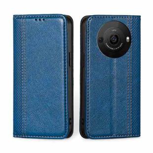 For Sharp Aquos R8 Pro SH-51 Grid Texture Magnetic Flip Leather Phone Case(Blue)