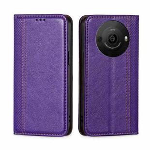 For Sharp Aquos R8 Pro SH-51 Grid Texture Magnetic Flip Leather Phone Case(Purple)