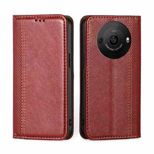 For Sharp Aquos R8 Pro SH-51 Grid Texture Magnetic Flip Leather Phone Case(Red)