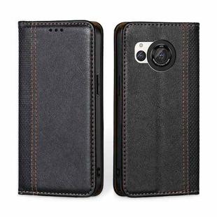 For Sharp Aquos R8 SH-52D Grid Texture Magnetic Flip Leather Phone Case(Black)