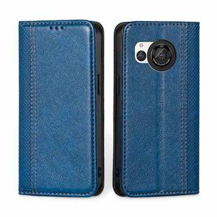 For Sharp Aquos R8 SH-52D Grid Texture Magnetic Flip Leather Phone Case(Blue)