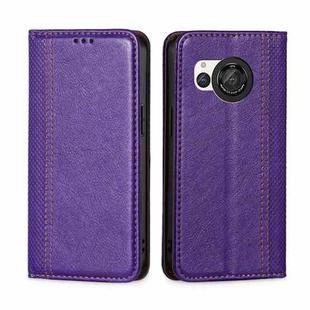 For Sharp Aquos R8 SH-52D Grid Texture Magnetic Flip Leather Phone Case(Purple)