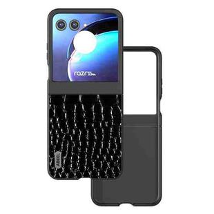 For Motorola Razr 50 ABEEL Genuine Leather Crocodile Pattern Black Edge Phone Case(Black)