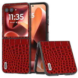 For Motorola Razr 60 Ultra ABEEL Genuine Leather Crocodile Pattern Black Edge Phone Case(Red)